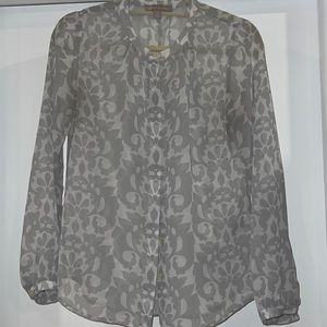 Banana Republic Sheer Grey White Button Down Floral XS Long Sleeve